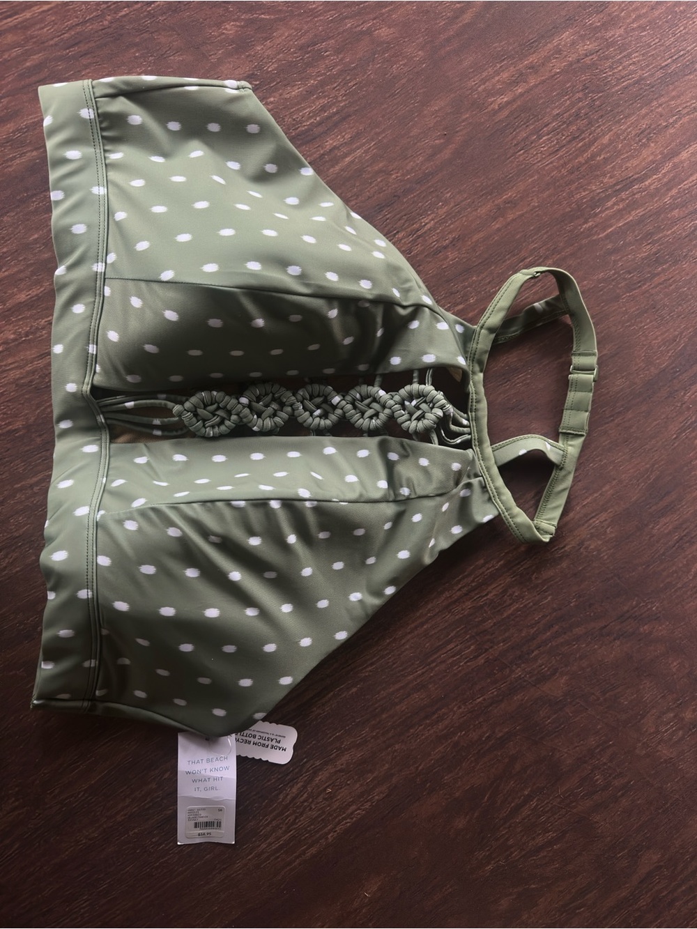 Cacique Olive Green Polka Dot High-Neck Bikini Top